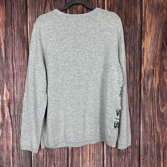 NWT Talbots Gray Nordic Fair Isle Ruffle Lambswool Crewneck Sweater Womens XL - Picture 3 of 6